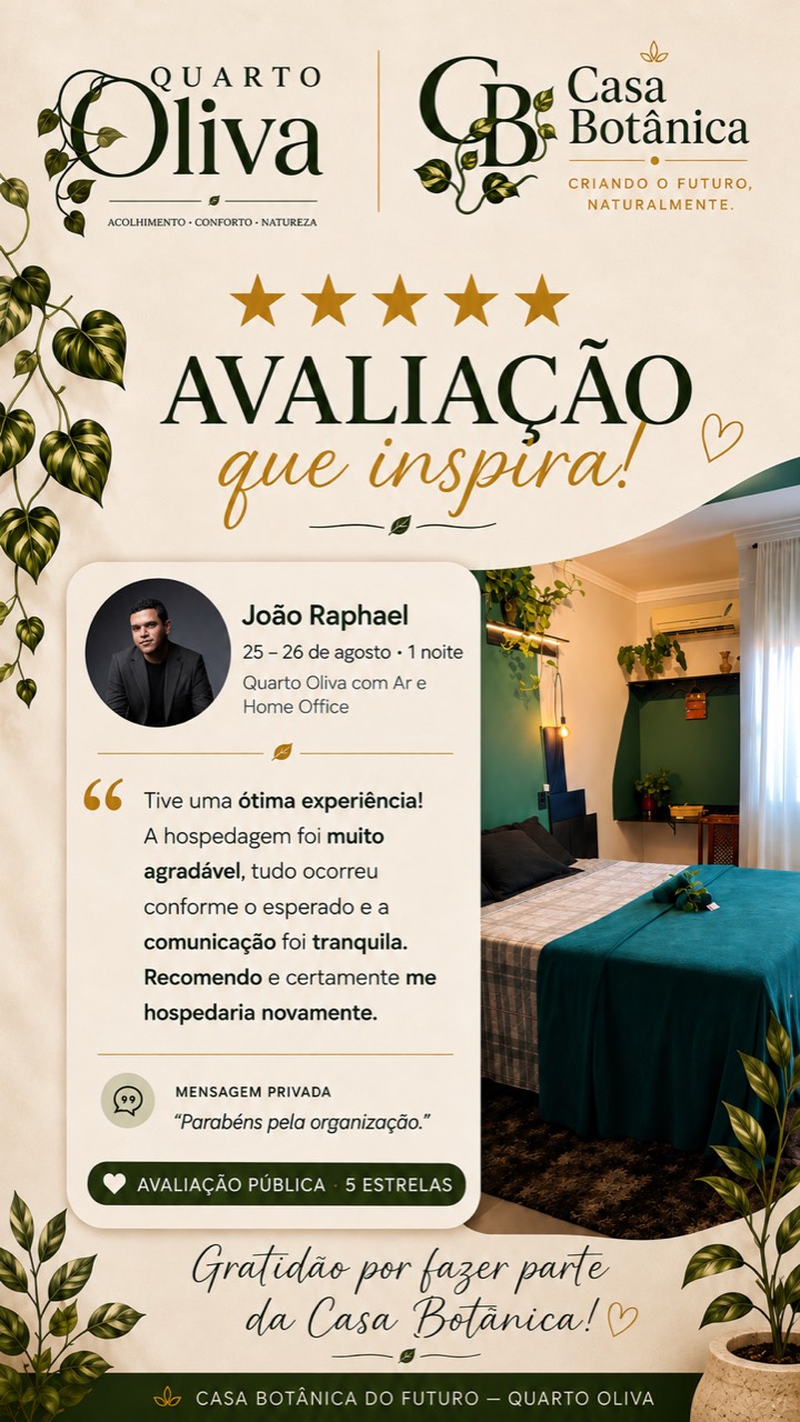 Avaliação cinco estrelas de João Raphael sobre o Quarto Oliva