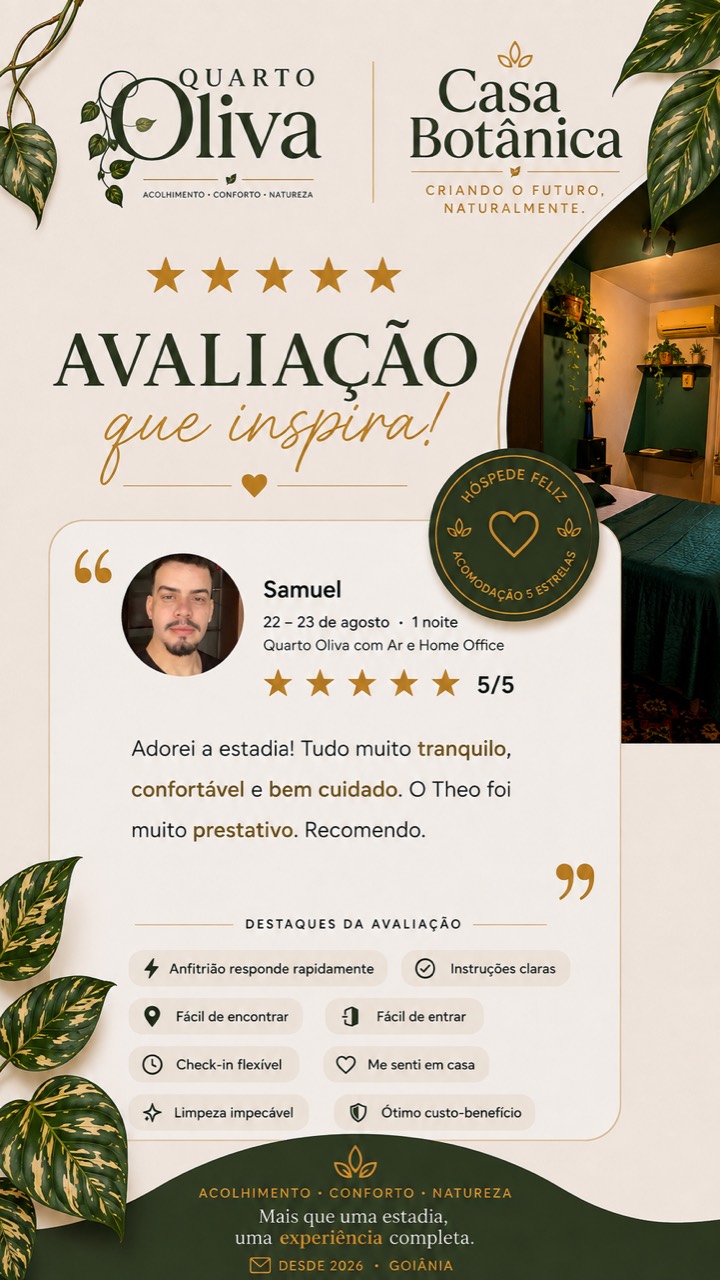 Avaliação cinco estrelas de Samuel sobre o Quarto Oliva