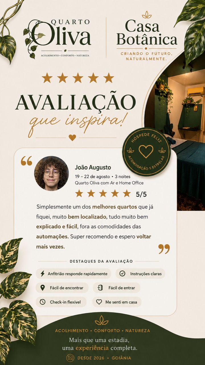 Avaliação cinco estrelas de João Augusto sobre o Quarto Oliva